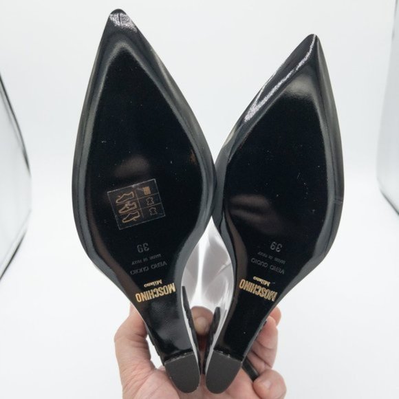 Moschino Women's Patent-Leather Pointed Toe Wedge Ankle Boots - Picture 8 of 14